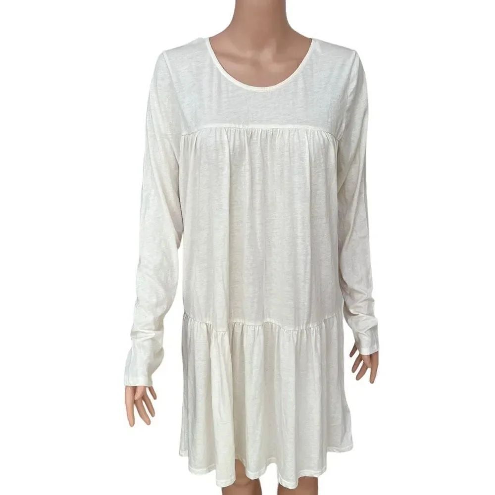 Karoo By Mark Eisen Women's ivory Cotton Crewneck Dress Long-sleeves Size 3 NWT